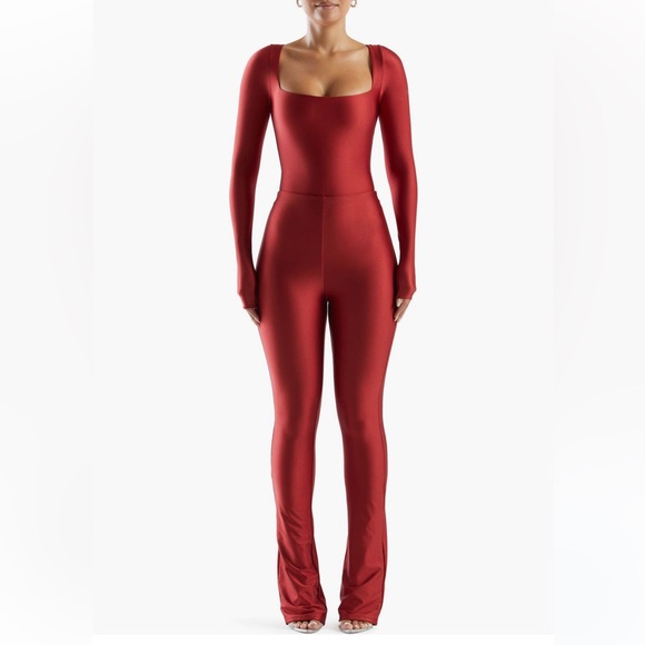 naked wardrobe Pants - Red Naked Wardrobe Long Sleeve Bodysuit & Matching Leggings Set